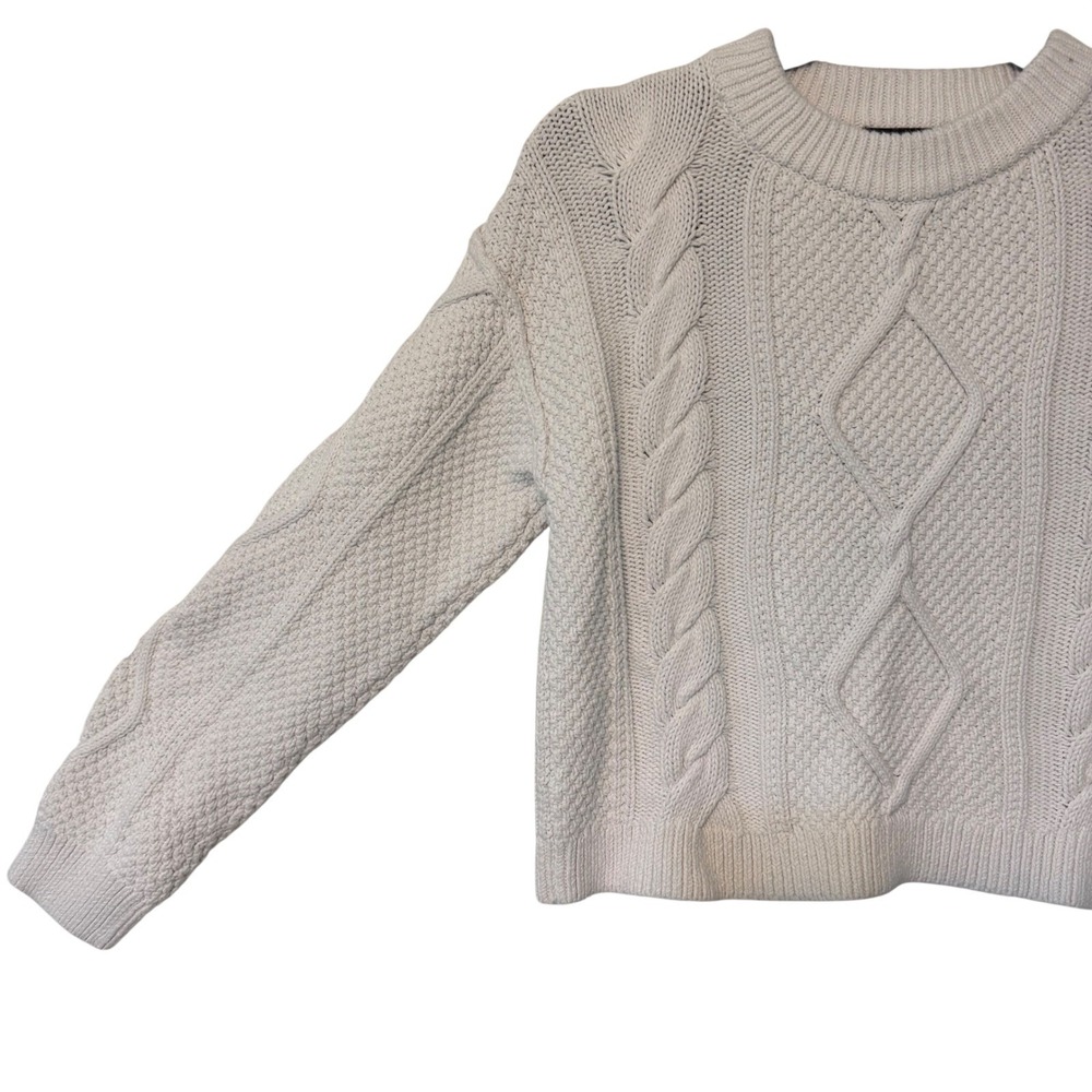 Quince Cable Knit Sweater Womens Small White Organic Cotton Crewneck Pullover - Picture 4 of 9